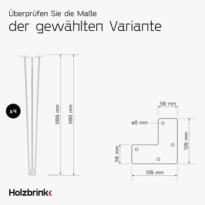 HOLZBRINK - Tischbeine aus Metall | Möbelfüsse | Schreibtischbeine | Metallfüsse | Perfekt für Zu Ha