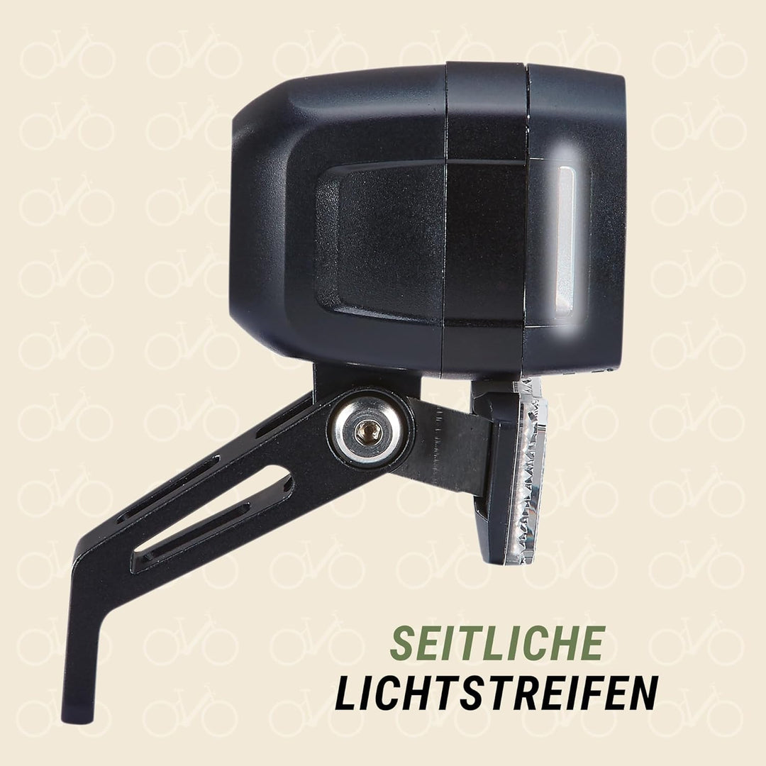 Prophete LED-Scheinwerfer 120 Lux | Fahrradbeleuchtung | Aluminium | OSRAM LEDs | für E-Bike (6-48 V