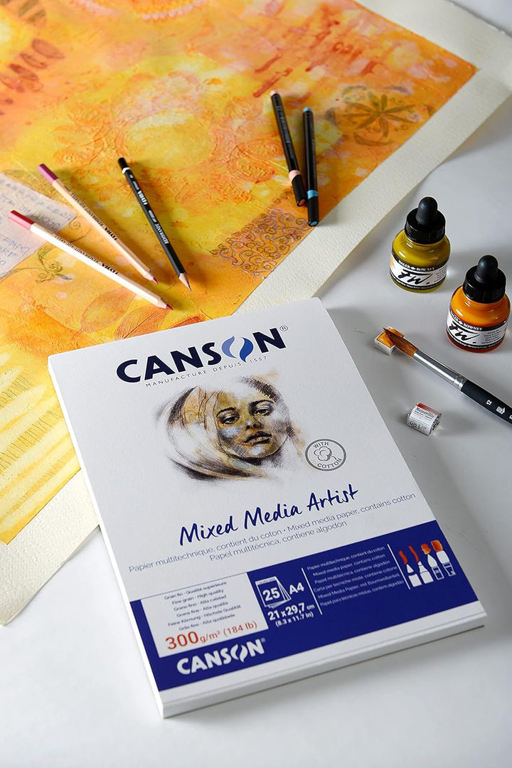 Canson Mix Media Artist Block, A4, 15 Blatt, 10% fein, 600 g