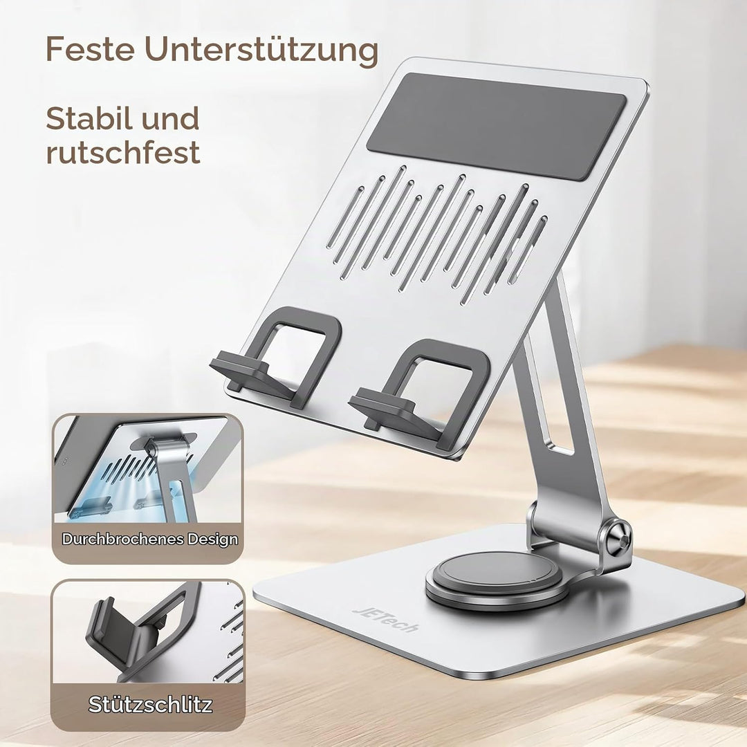 JETech Tablet Ständer, Einstellbare Drehlager Desktop Halter mit 360 Grad Drehbarem Fuss, Faltbare H