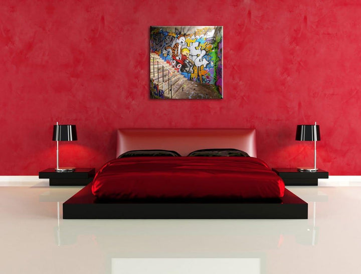 Pixxprint Coloured Streetart Graffiti als Leinwandbild/Grösse: 70x70 cm/Wandbild/Kunstdruck/fertig b