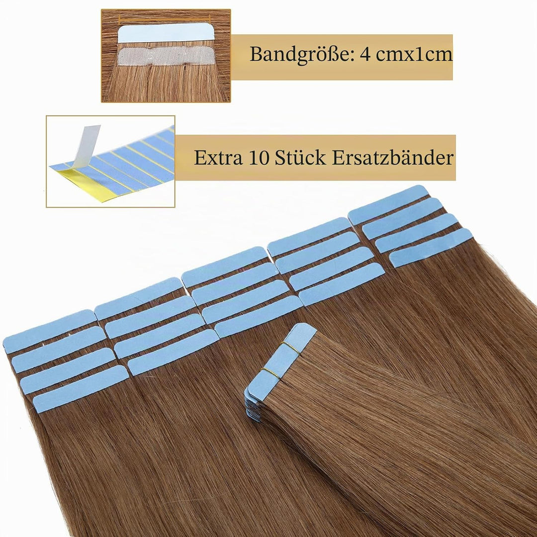 SEGO 40 Stück Tape in Extensions Echthaar Klebeband Haarverlängerung 100% Remy Human Haar Haarteil (