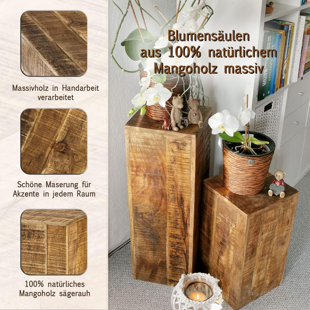 casamia Blumensäule 27x27 H50 o. 73cm Blumen Hocker Holz Pflanzenständer Beistelltisch quadratisch M