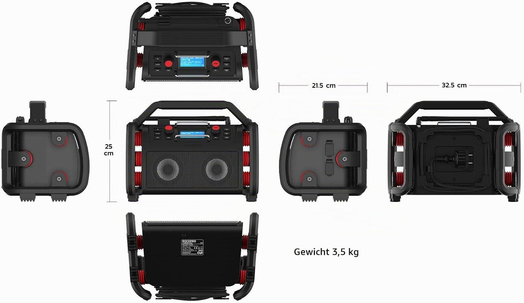 PerfectPro Baustellenradio Rockpro, WiFi internetradio, DAB+ und UKW-Empfang, Bluetooth, Lithium-Akk