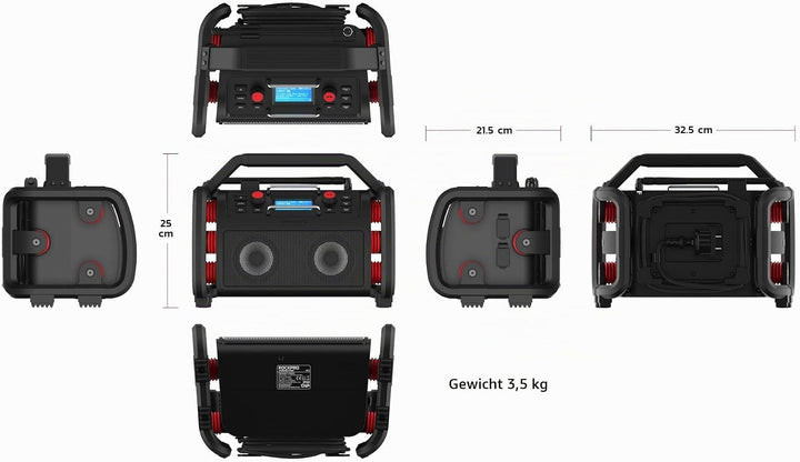 PerfectPro Baustellenradio Rockpro, WiFi internetradio, DAB+ und UKW-Empfang, Bluetooth, Lithium-Akk