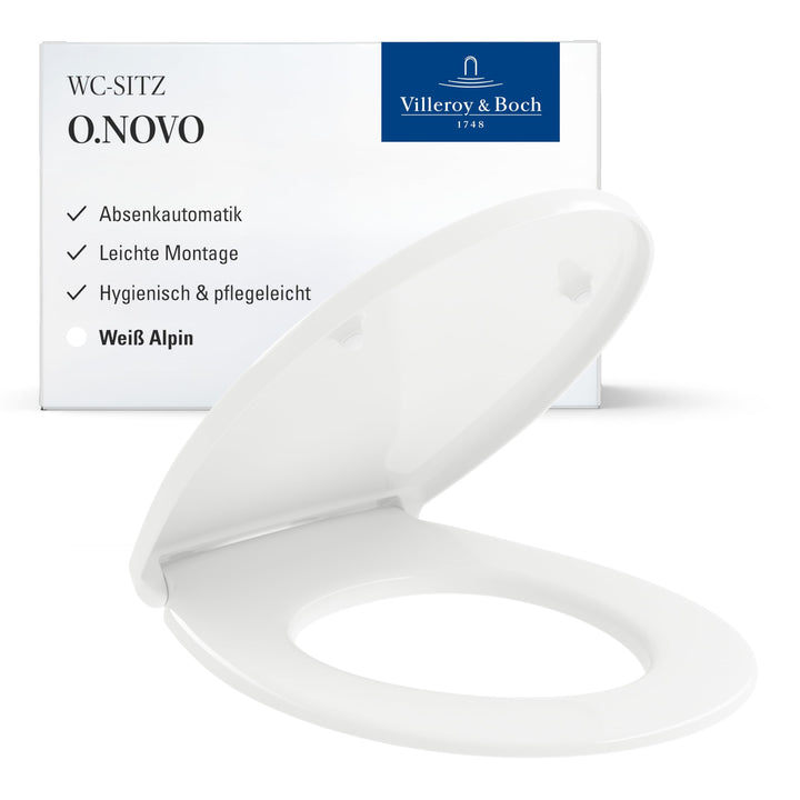 Villeroy & Boch WC-Sitz O.novo - Toilettendeckel Weiss glänzend mit Absenkautomatik - Abnehmbarer, b