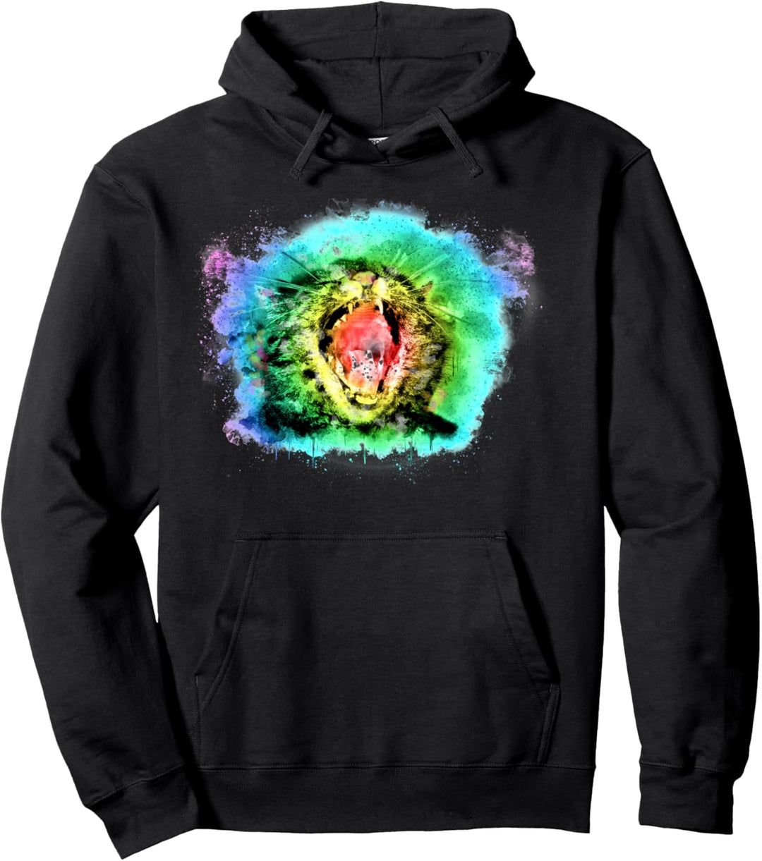 Retro Schreiende Katze Regenbogen Grafik Paint Splatter Pop Art Pullover Hoodie