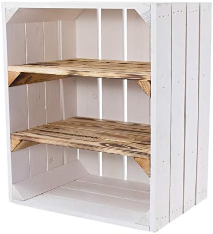 12er Weisse Holzkiste mit 2 geflammten Mittelbrettern quer 50cm x 40cm x 30cm Obstkiste Weinkiste mi