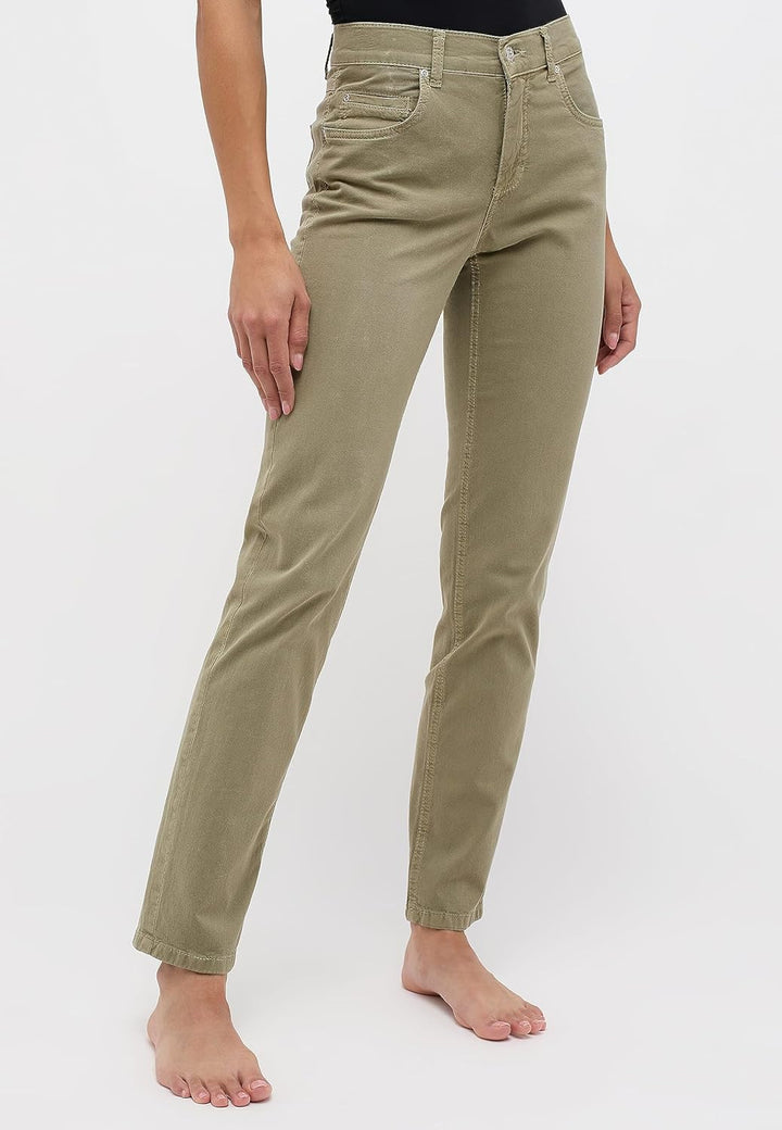 ANGELS Straight-Leg Jeans Jeans Cici mit Coloured Denim mit Label-Applikationen 42 Khaki, 42 Khaki