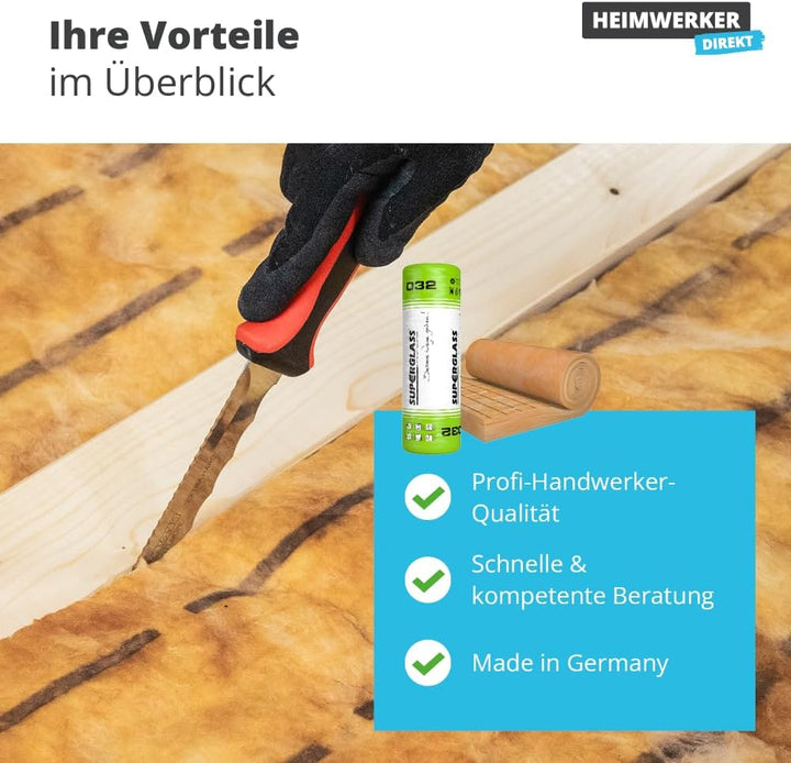 Superglass Klemmfilz KF 4 WLG032 – 3300 mm x 1250 mm x 120 mm (4,12 m²) | Profi-Qualität - Glaswolle