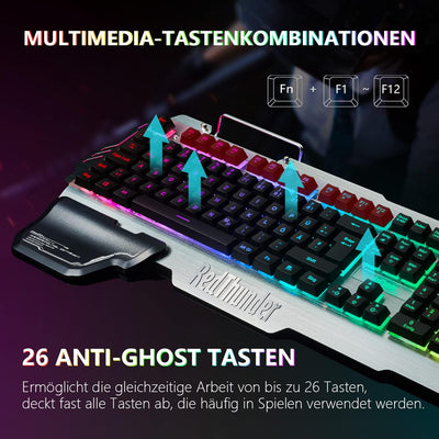RedThunder K900 Halbmechanisch Gaming Tastatur [Version 2022], QWERTZ DEUTSCH Layout, RGB Beleuchtet