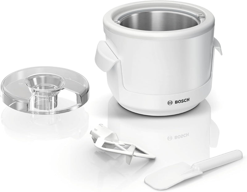 Bosch Eisbereiter MUZS2EB, 550ml, selbstgemachtes Eis, Sorbet und Frozen Yoghurt, weiss, Spritzschut