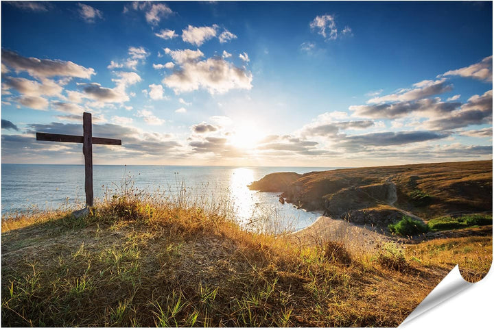 islandburner XXL Bild Poster Kreuz An Wildem Strand Bei Sonnenaufgang Premium Bilder Fotodruck Poste