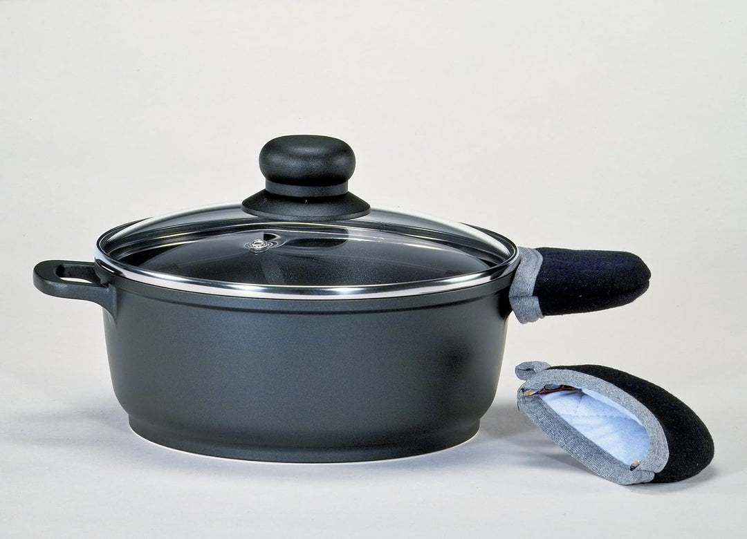 Krüger Aluguss Topf Leipzig Ø 24 cm (3,4 L) | Fleischtopf mit Glasdeckel | Antihaft | Backofenfest b