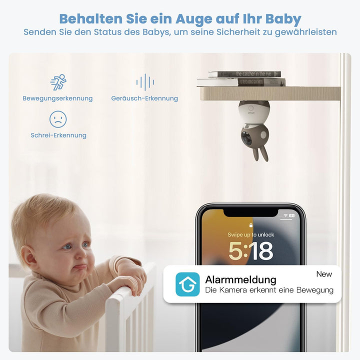 ieGeek Babyphone mit 2 Kameras 2K/3MP, 5 Zoll WLAN Video-Babyfon mit PTZ 355°, IR-Nachtsicht, automa
