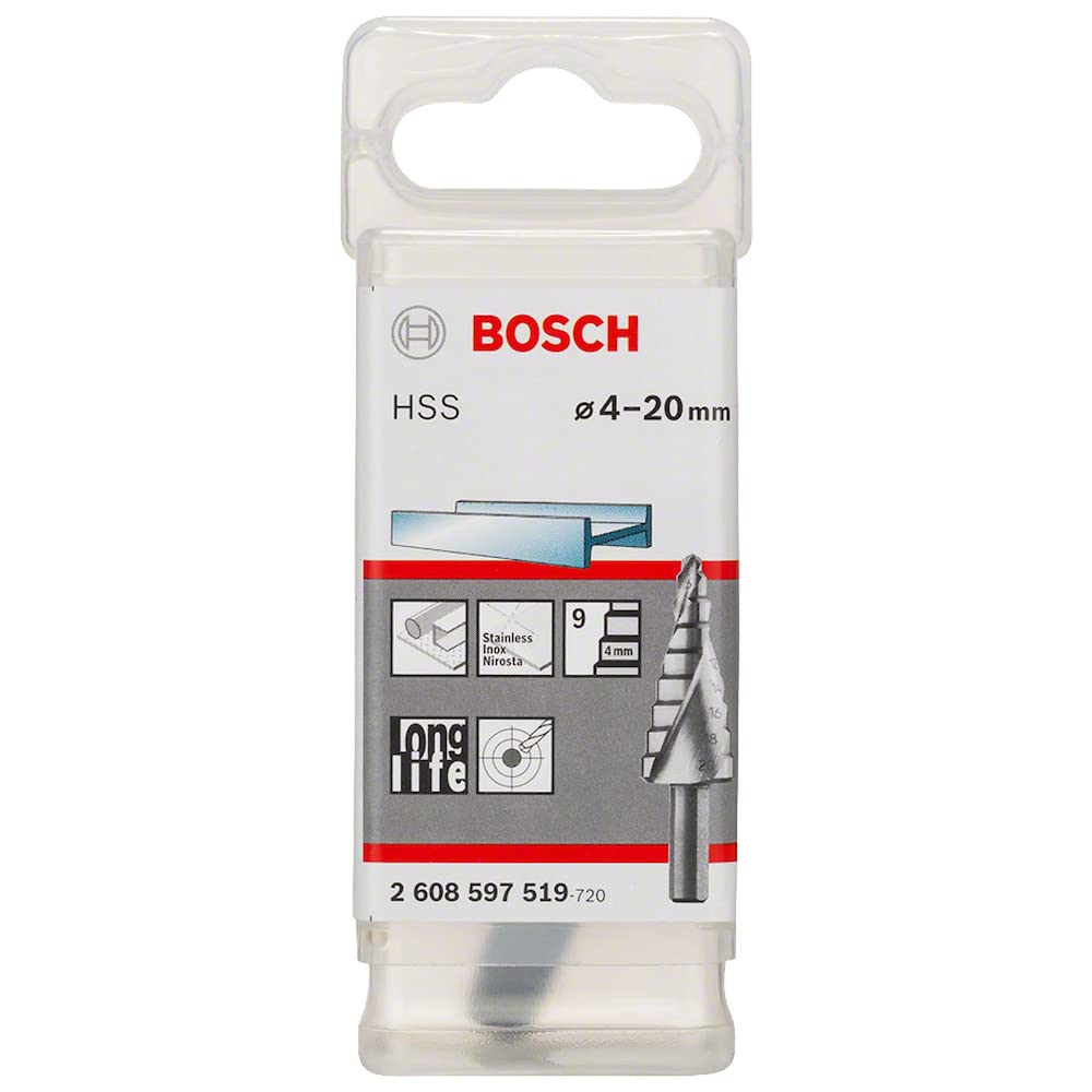 Bosch Professional Stufenbohrer HSS mit 3-Flächen-Schaft (Ø 4-20 mm, 9 Stufen) Ø 4-20 mm 9 Stufen oh