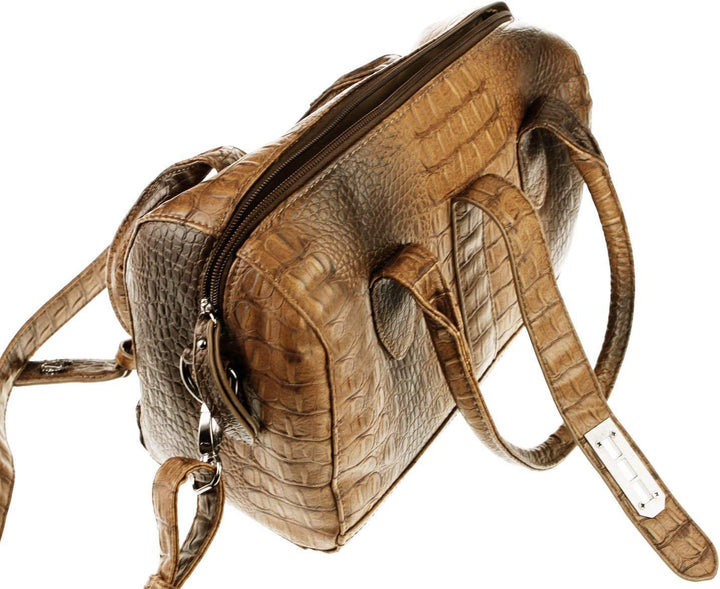 Valleverde Italy BOWLING Bag Tasche Schultertasche Handtasche Henkeltasche Leder-Optik Tortora / Hel