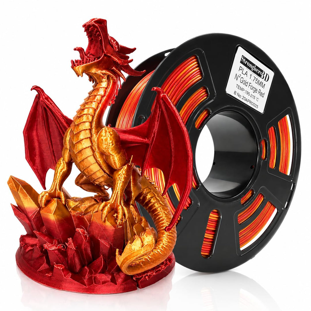 Stronghero3D PLA-3D-Drucker-Filament, 1,75 mm, Rot (Golden Fire)-Seide-Gold und Galaxie-Rot, erschei