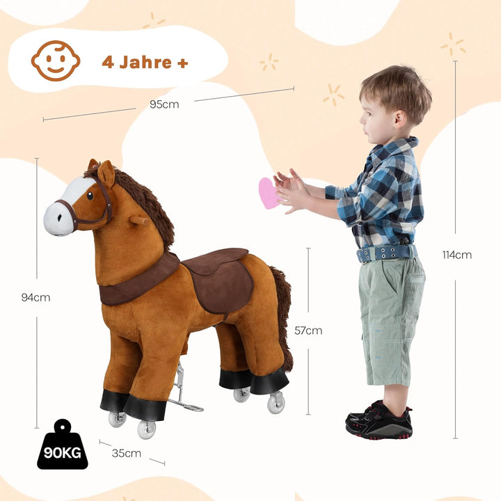 WOLTU Stehpferd auf Rollen, Reitpferd mit Klangfunktion für Kinder ab 4 Jahren, Plüschpferd zum Sitz