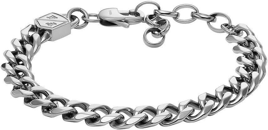 Fossil Herren-Halskette und -Armband Schmuck, silberfarbener Edelstahl, Set