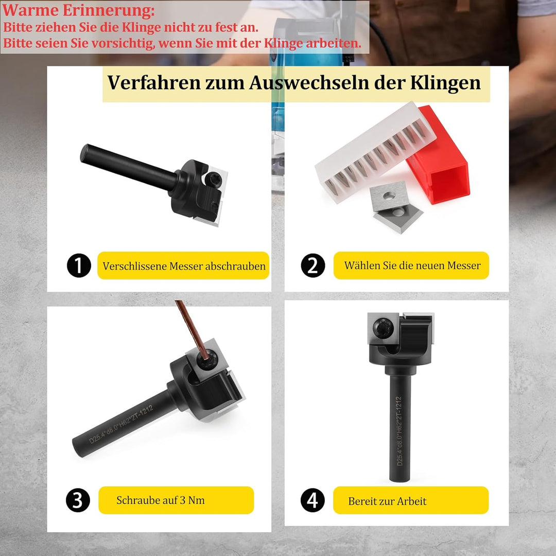 Trvoxviq 2 Flöten Planfräser 8mm Schaft 25.4mm Schnittdurchmesser Hobelfräser mit 5PCS Wendeplatten