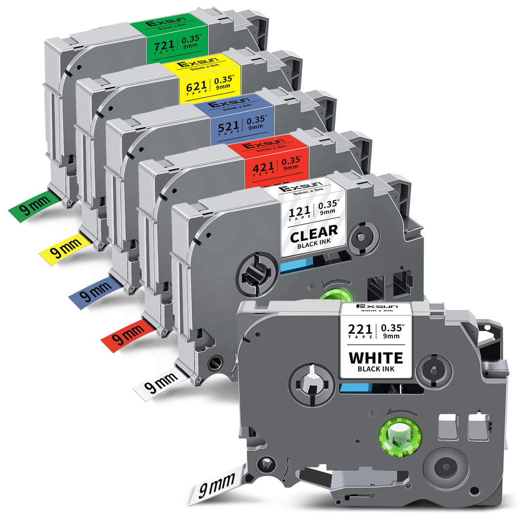 6er-Pack Kompatibles Tze 9 mm Band für Brother TZe-121 TZe-221 TZe-421 TZe-521 TZe-621 TZe-721 lamin
