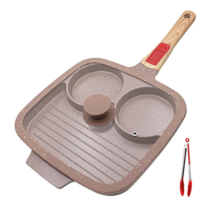 Spiegeleipfanne mit Deckel 3 Loch, 26cm Antihaft Keramikbeschichtung Grillpfanne Dreigeteilt Pancake