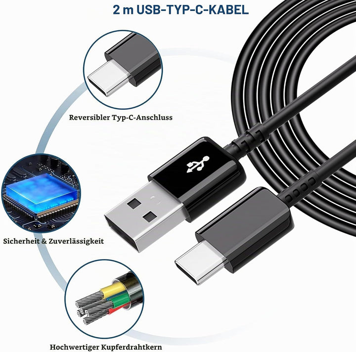 2er-Pack USB Ladegerät mit 2m Ladekabel USB Typ-C für Samsung Galaxy A13 A14 A15 A23 A25 A33 A34 A35