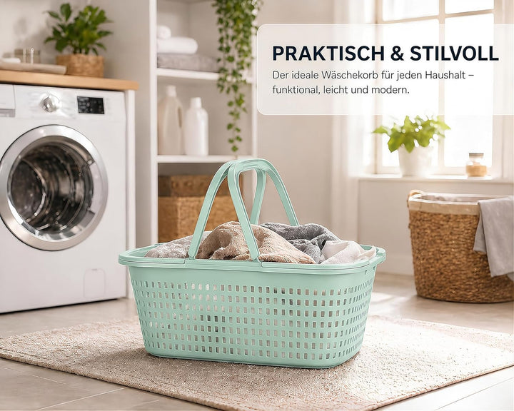 HRB Wäschekorb 35L mit Henkel – Stabiler Kunststoff Wäschekorb Anthrazit – Leicht & Robust, Luftdurc