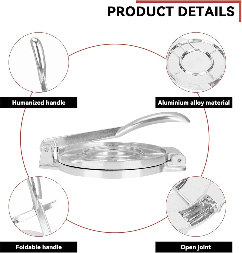 Tortilla Press Maker, Aluminiumlegierung Faltbares Maismehl Teig Gebäck Presswerkzeug Küchenutensili