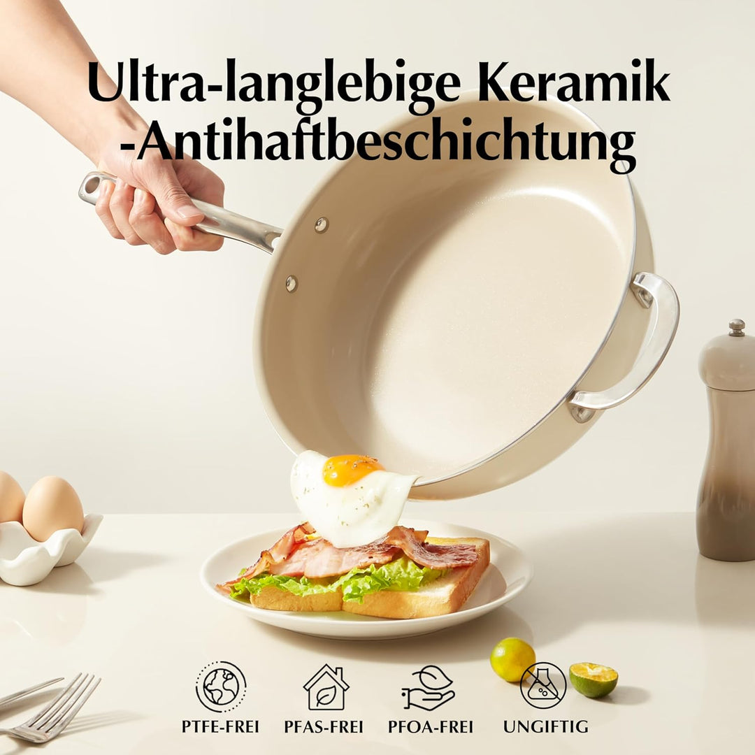Redchef Bratpfanne 28cm, Pfanne mit Deckel Antihaft Beschichtung Keramikpfanne, Bratpfannen Induktio