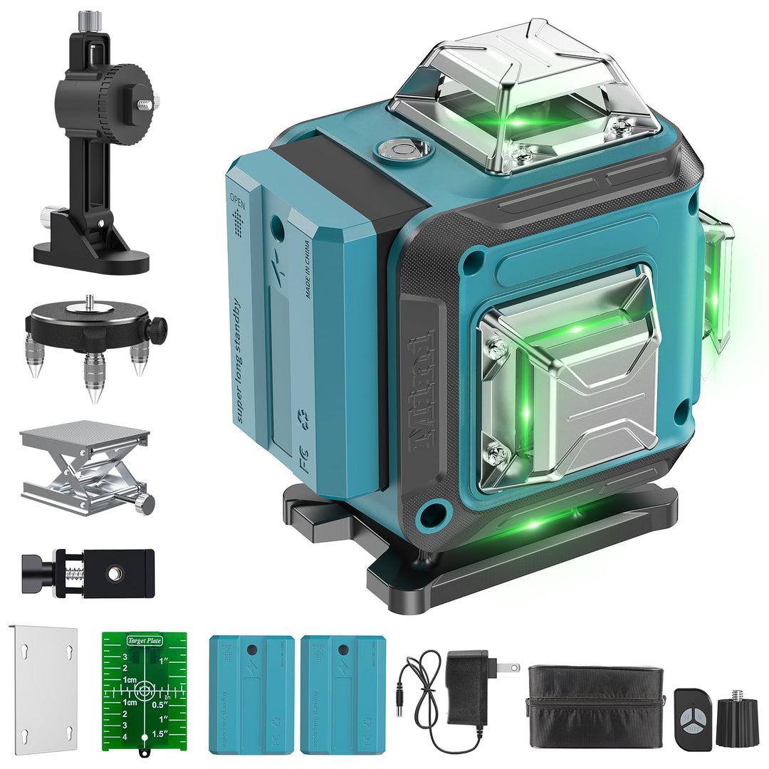 KARZU 16 Linien Kreuzlinienlaser Grün 4x360° – Ultra-stabiles Profi-Gehäuse, Selbstnivellierend, 2x