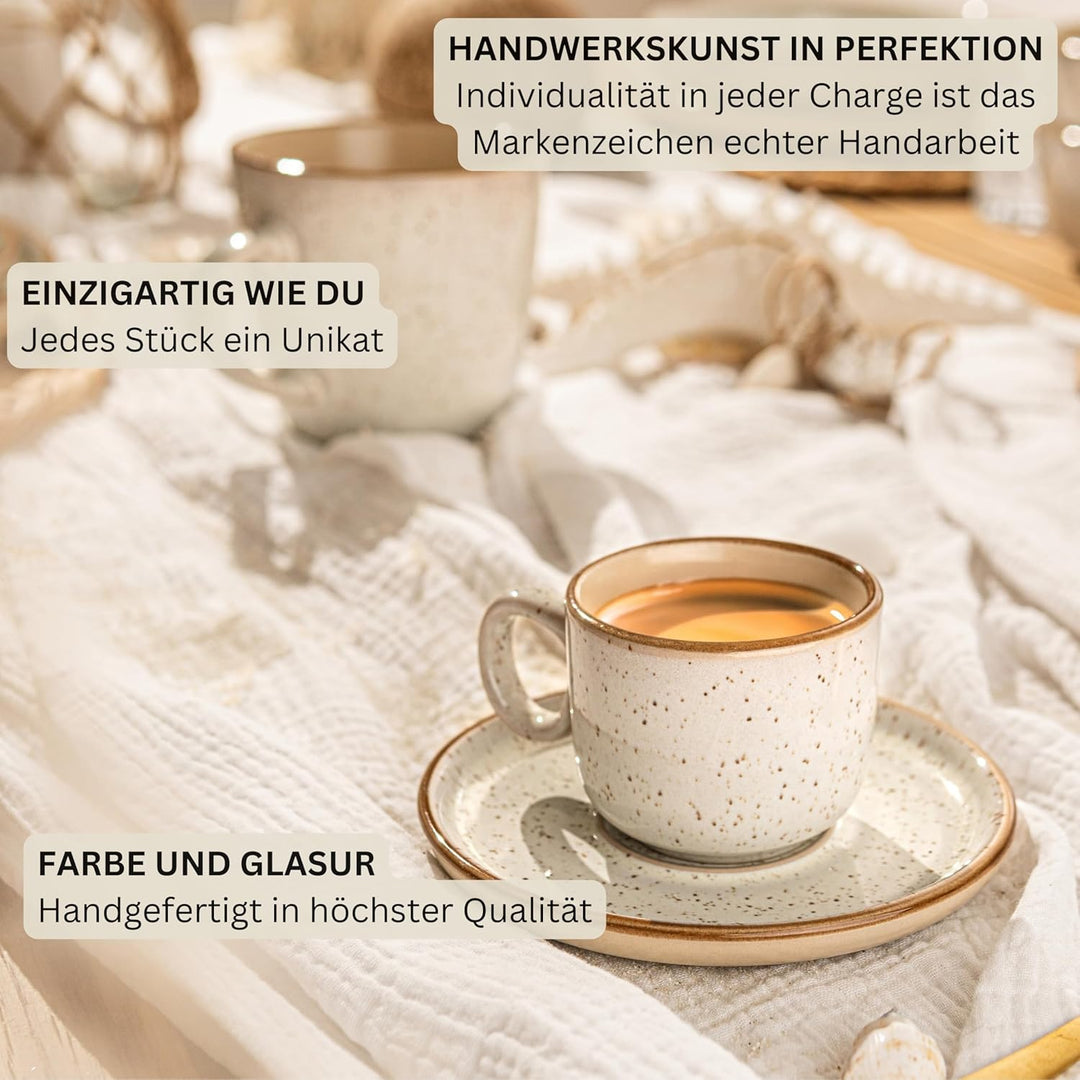 SÄNGER Rio Creme | Espressotassen Set 8 teilig, Tassen Set 4 Personen, Espresso- & Mokkatassen, krat