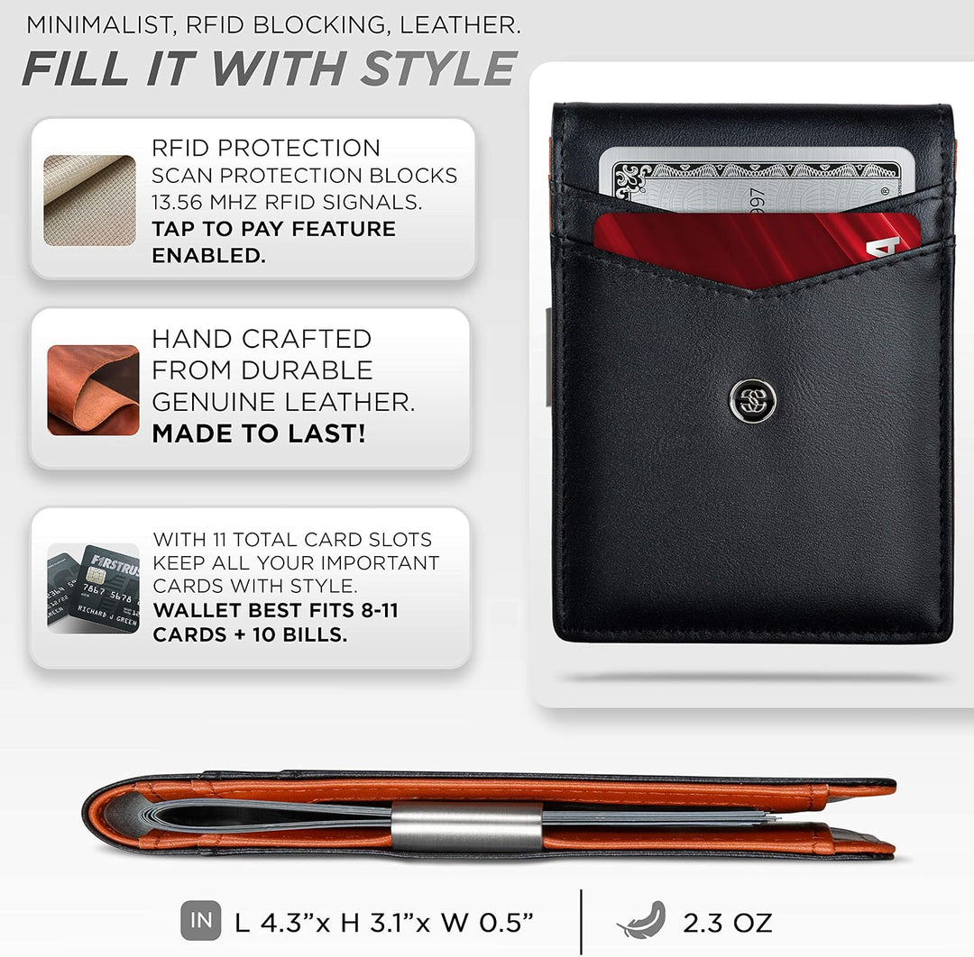 Suavell Leder Slim Wallets für Herren Geldbörse Kartenhalter mit Geldklammer Niedriges Profil RFID B