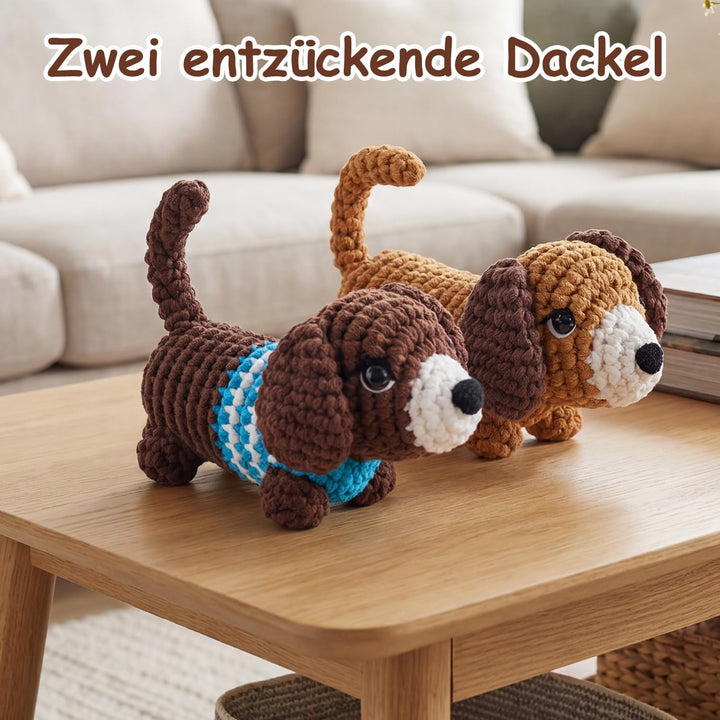 Yoljun Dackel Häkelset für Anfänger mit Häkel Zubehör, Häckel Kit inkl Garn, Video-Tutorial Set, Häk