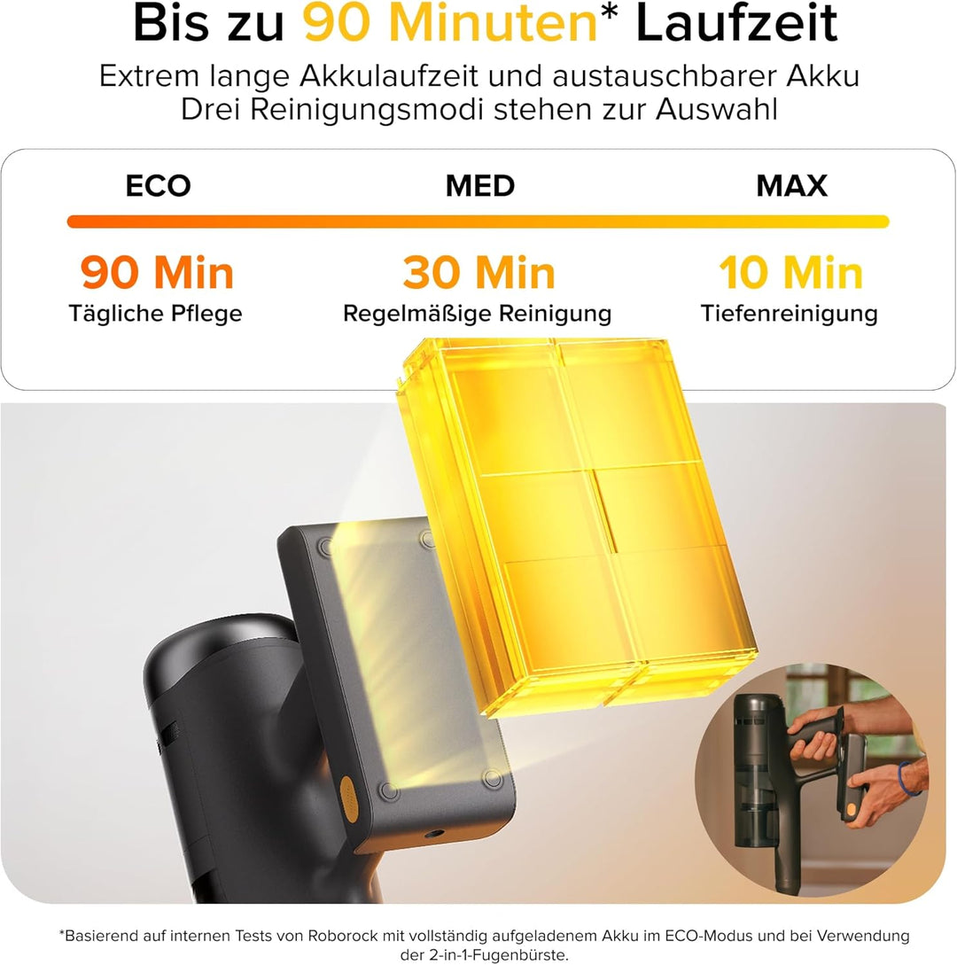 roborock H60 Ultra Akku Staubsauger, 210AW kraftvolle Saugleistung, 90 Min. Maximale Laufzeit, 90° F