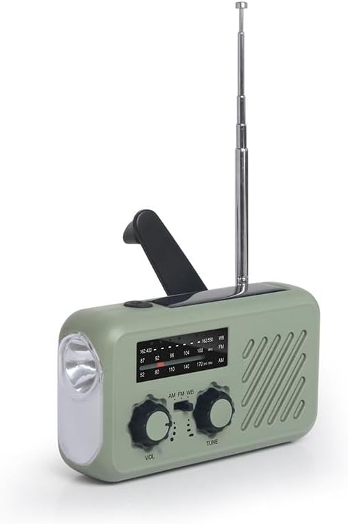 BOROCO Notfall-Solarradio, Selbstbetriebenes Kurbelradio mit LED-Taschenlampe, SOS-Alarm,AM/FM Wette