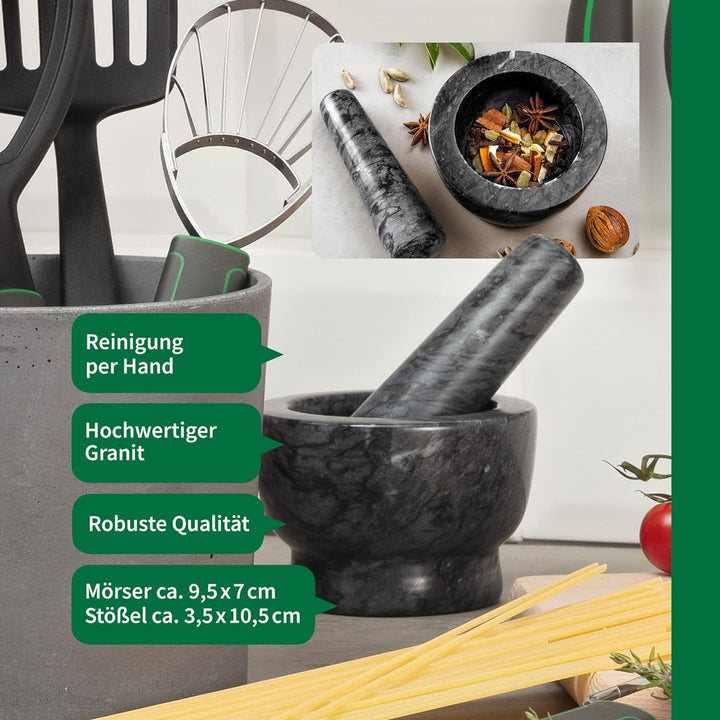Chefkoch Mörser mit Stössel aus Granit – Zum Zerleinern, Mahlen & Zerstossen – Perfekt für frische K