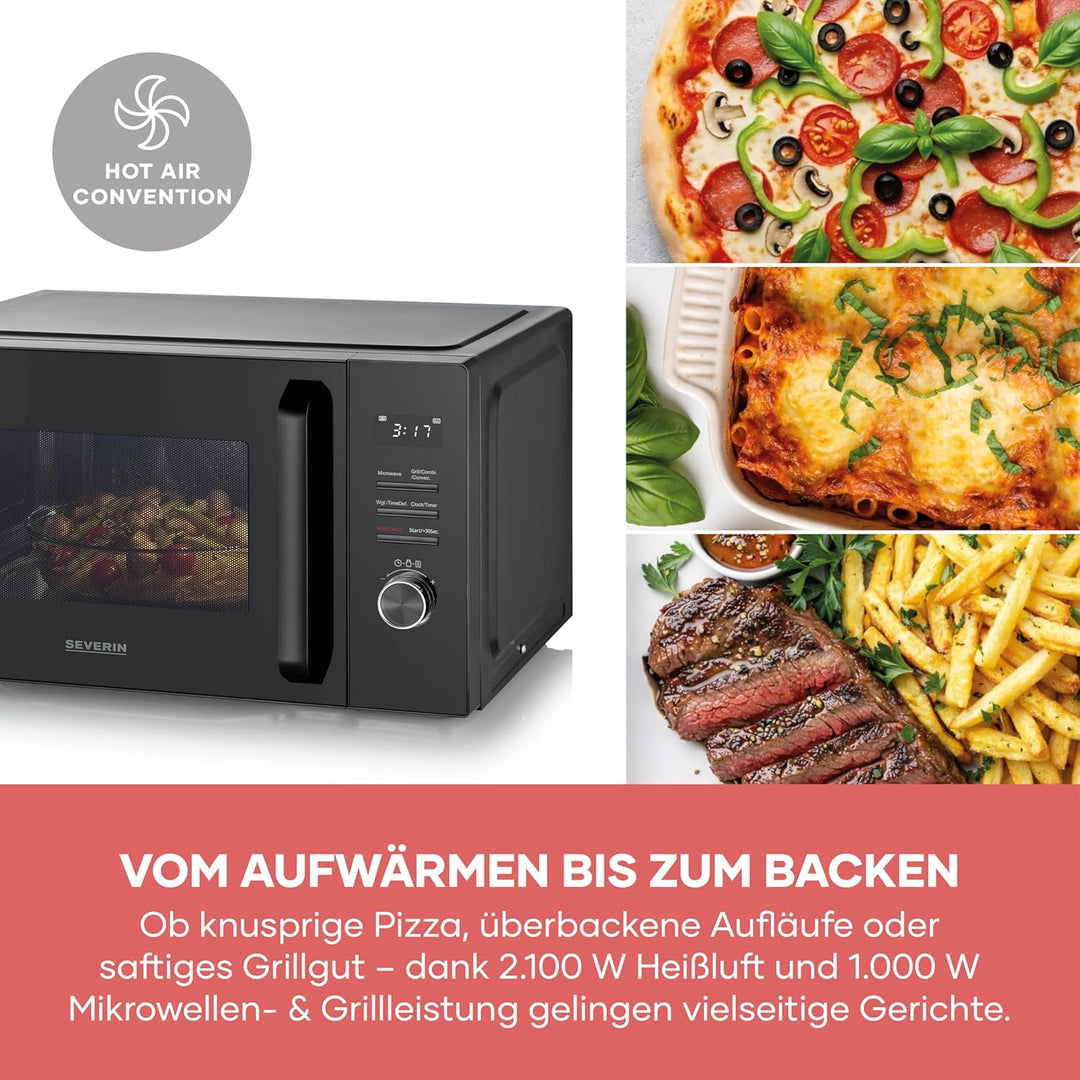 Severin Mikrowelle mit Grill und Heissluft-Funktion bis 240°C, Heissluftfritteuse, Backofen, 95 min
