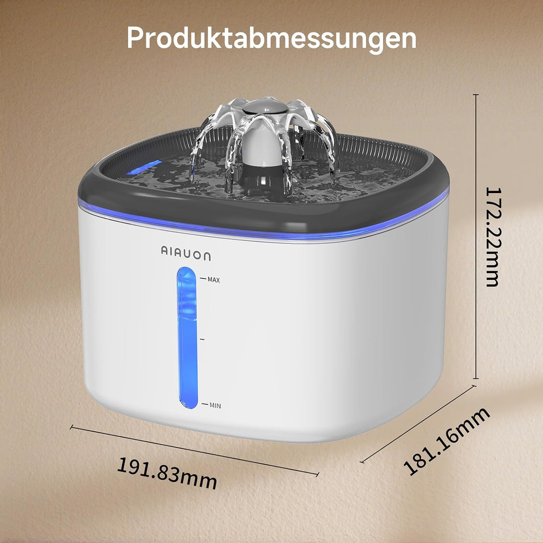 Trinkbrunnen für Katze, 2,5L Katzenbrunnen Leise mit 2 Ersatzfiltern und LED-Wasserstandsfenster für