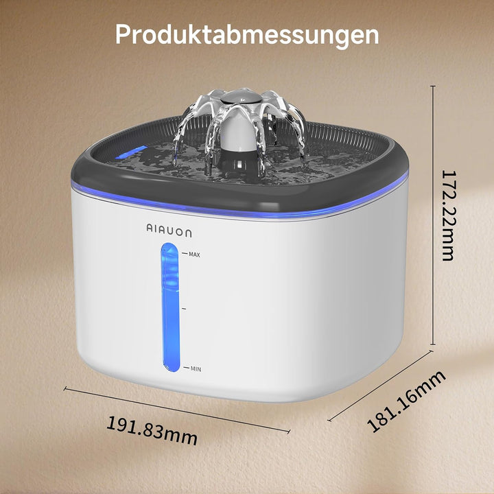 Trinkbrunnen für Katze, 2,5L Katzenbrunnen Leise mit 2 Ersatzfiltern und LED-Wasserstandsfenster für