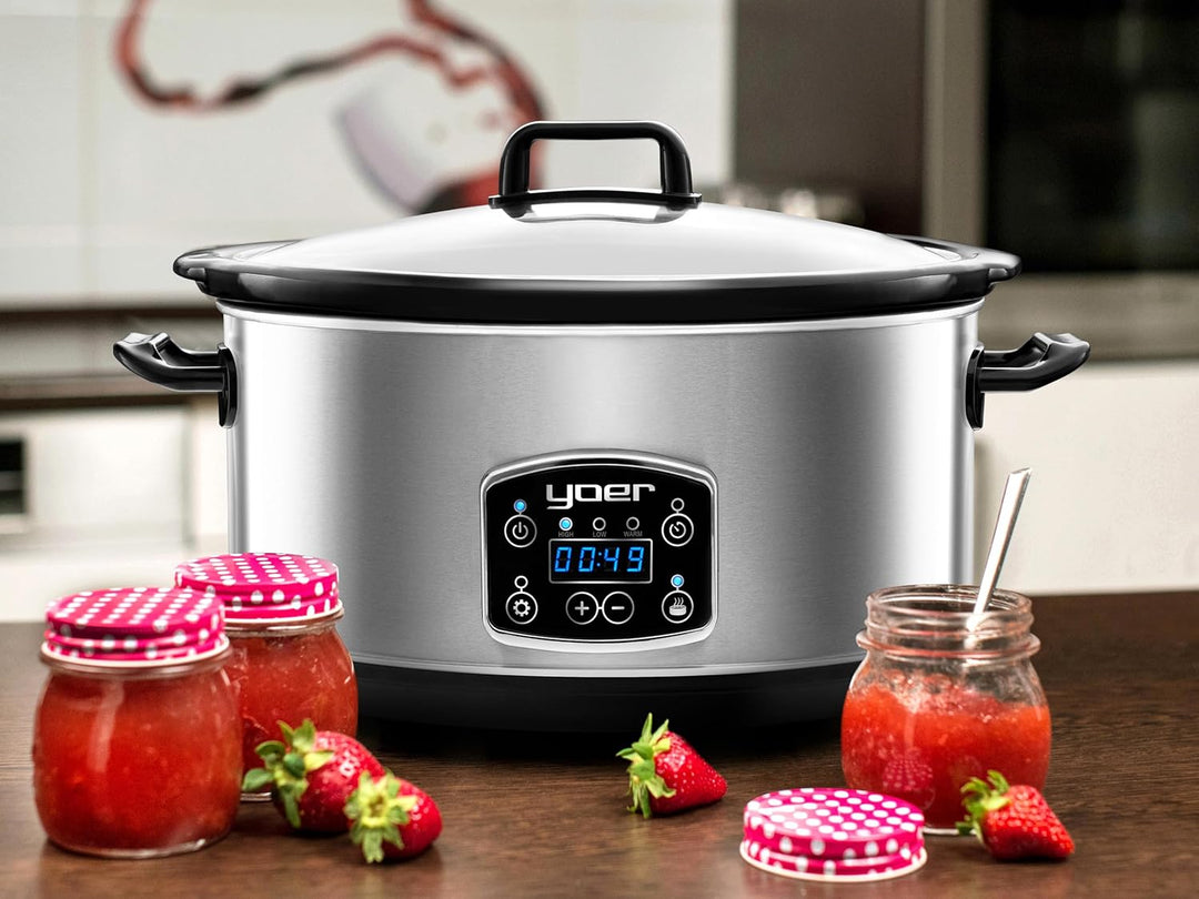 Yoer Clever-Cook SC6502S, Slow Cooker, 320W, 6,5L, Multifunktional, ECO, 16-Stunden-Timer, LCD-Displ
