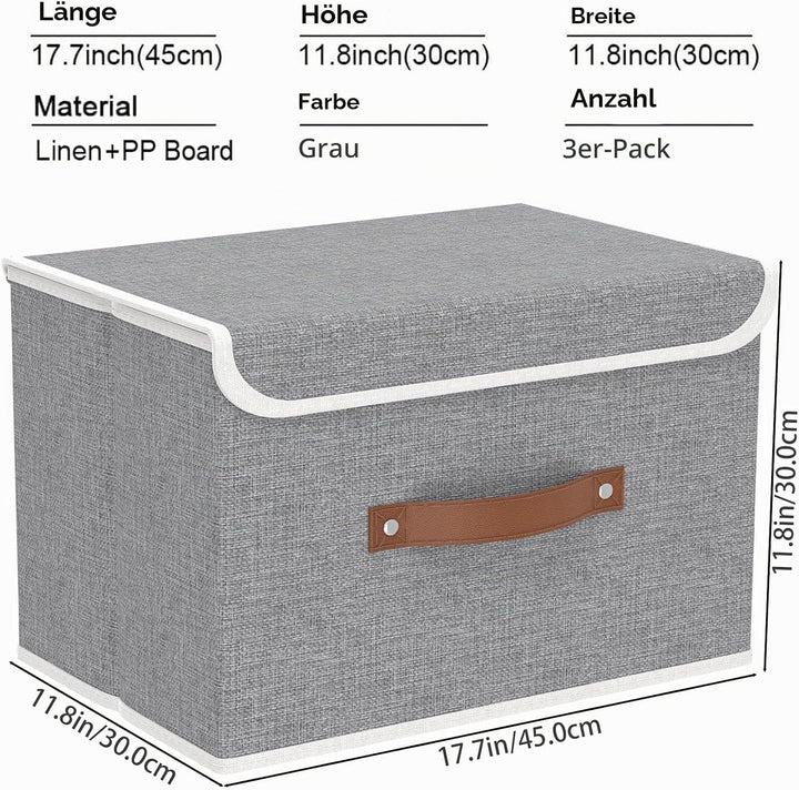 Yawinhe 3 Stück Aufbewahrungsbox mit Deckel, Faltbare Stoffboxen, Waschbare, für Schlafzimmer, Kleid