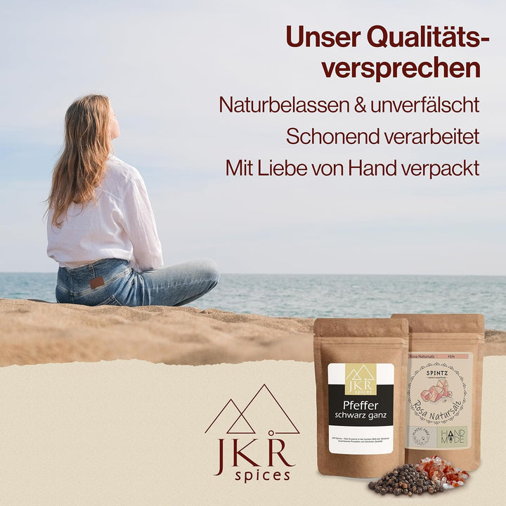 JKR Spices® 250g Schwarzer Pfeffer ganz + SPINTZ 500g Rosa Natursalz grob - Kombi Angebot | ganze Pf