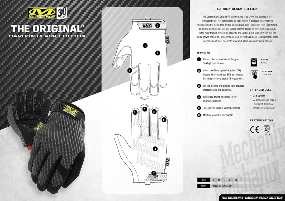 MECHANIX Original Carbon Black Edition Schwarz/Grau L, Schwarz/Grau L