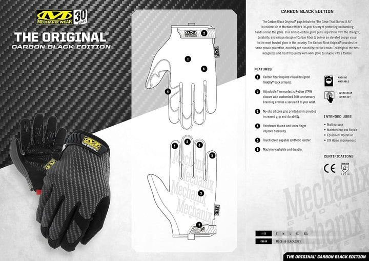 MECHANIX Original Carbon Black Edition Schwarz/Grau L, Schwarz/Grau L