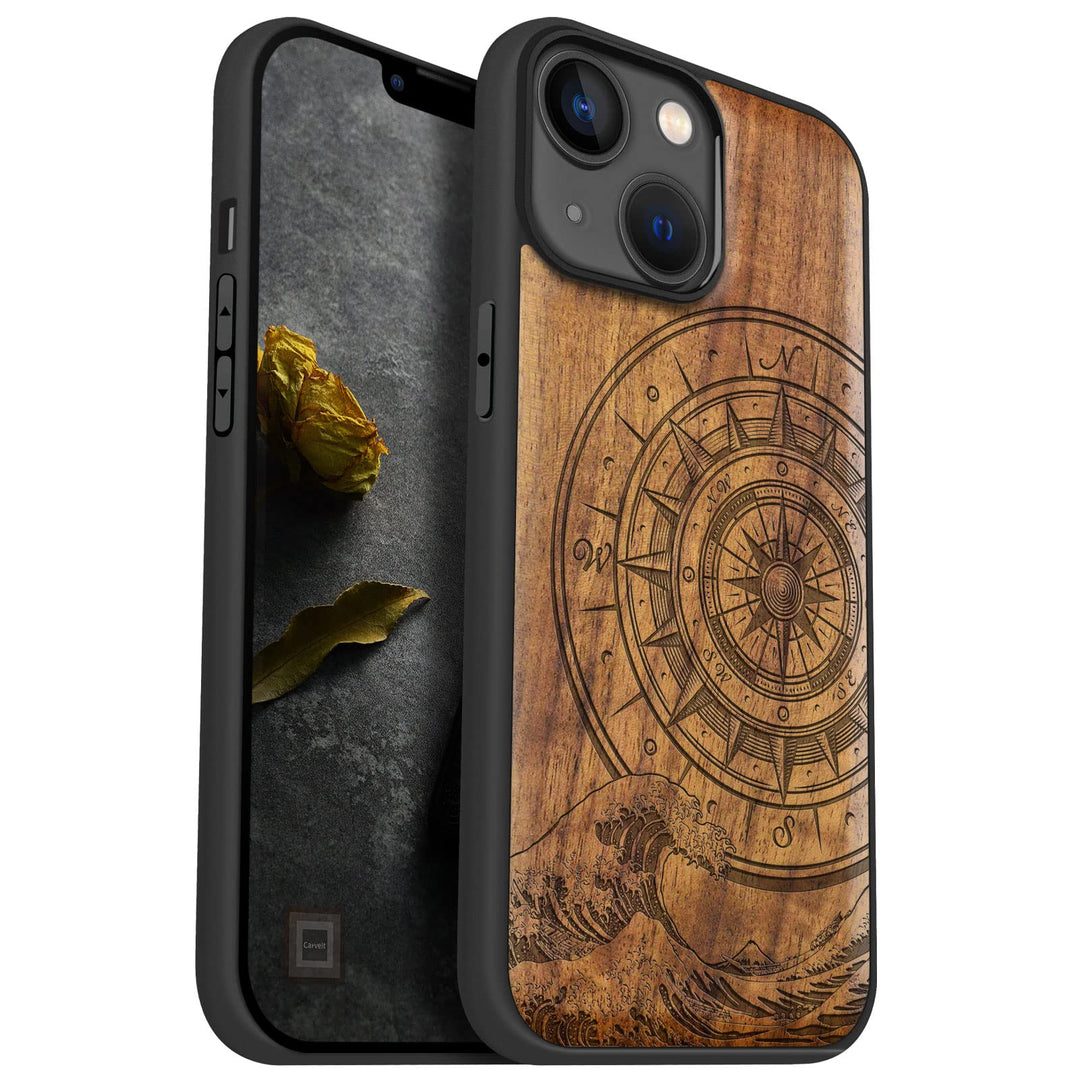 Carveit Handyhülle für iPhone 14 Holz Cover kompatibel mit MagSafe Massivholz für Apple 14 Stossfest