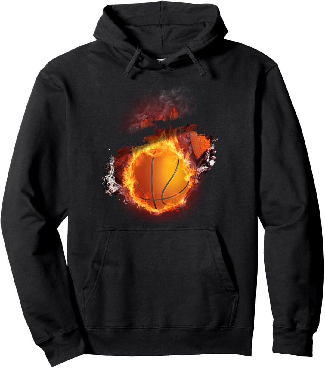 Feuer, Flammen brennender Basketball Pullover Hoodie