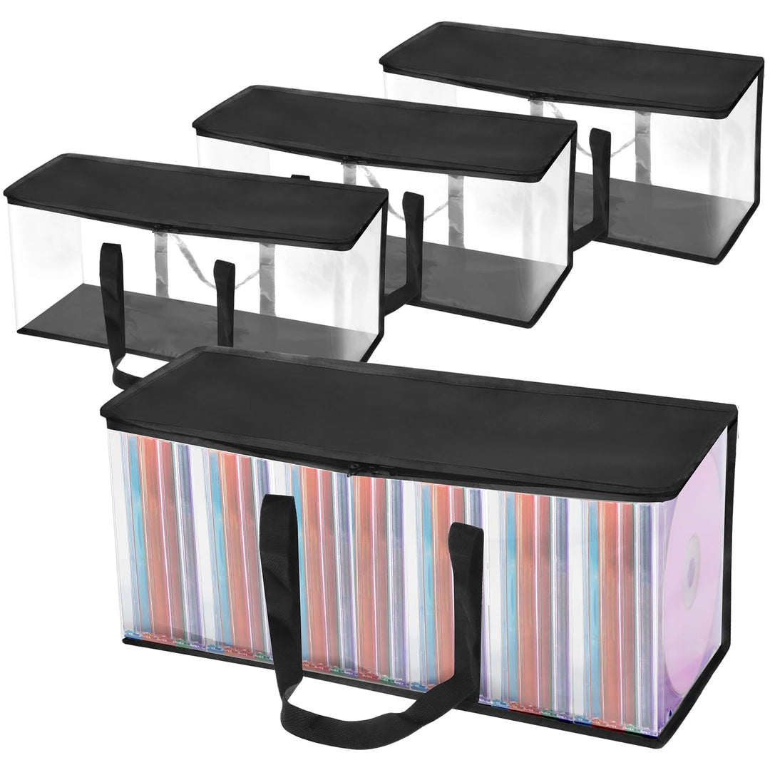 QWORK® 4 Stück DVD-Aufbewahrungstaschen, Platz für 160 DVDs CDs Videospiele, Transparentes PVC & Pol