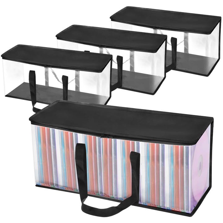 QWORK® 4 Stück DVD-Aufbewahrungstaschen, Platz für 160 DVDs CDs Videospiele, Transparentes PVC & Pol